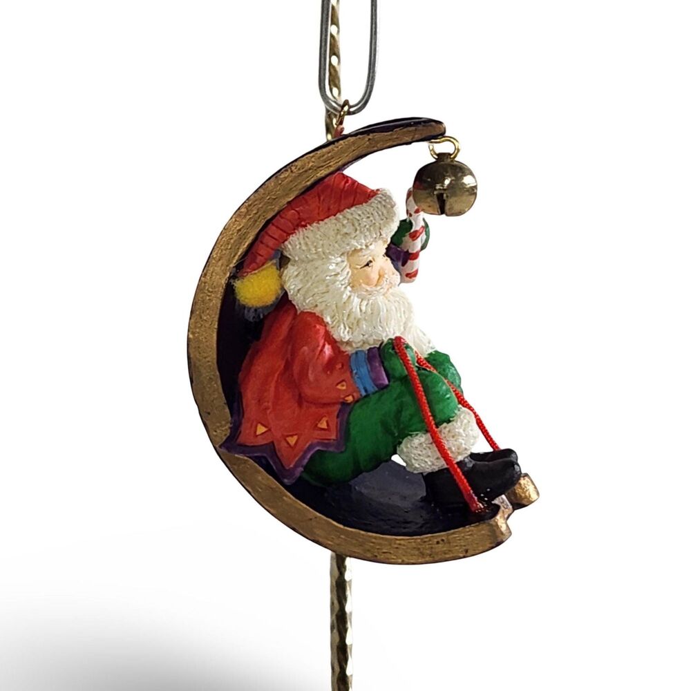 MIDNIGHT RIDE Christmas Ornament Vintage 1998 Carlton Cards Santa on Sled Moon
